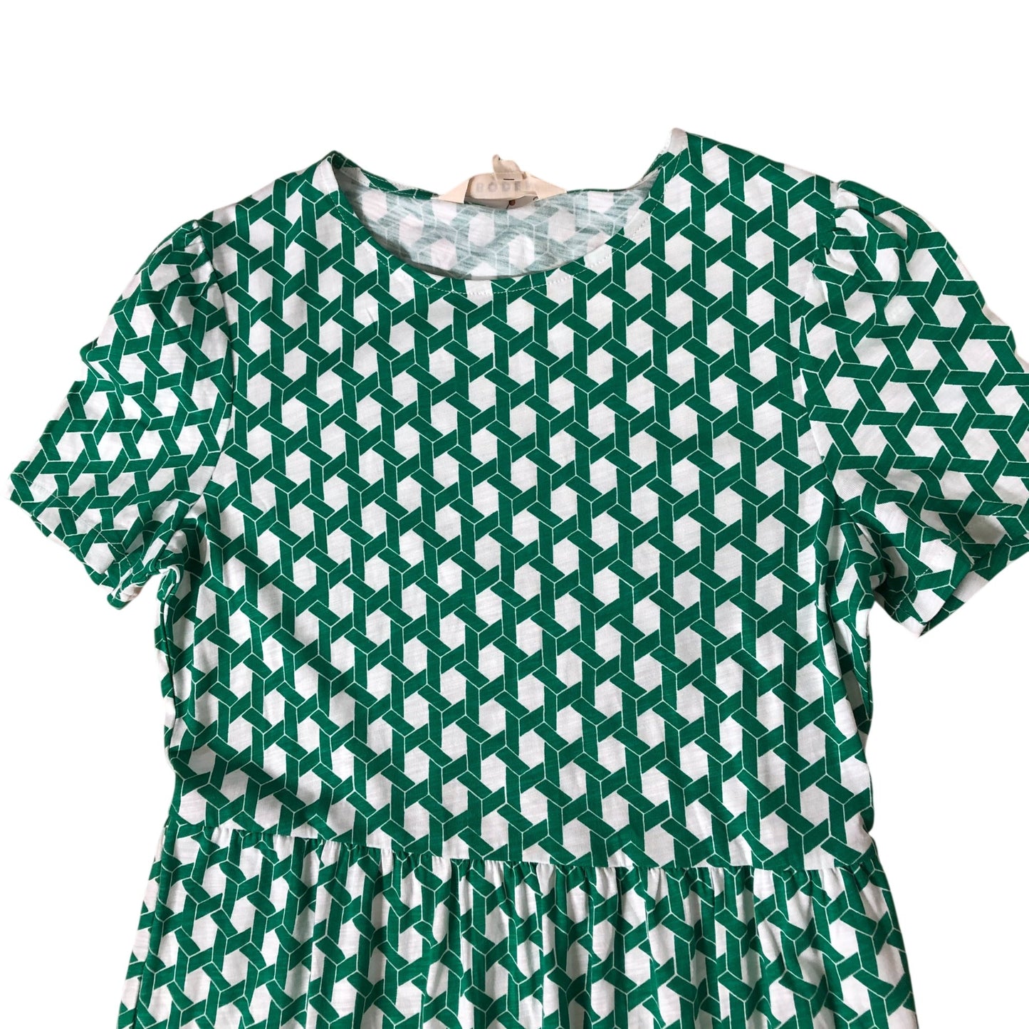 Green Patterned Midi Dress Women's Short Sleeve Tencel Mix UK 6
