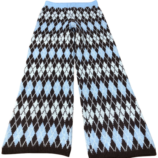 River Island Argyle Trousers Women's Warm Knit Patterned Brown Blue