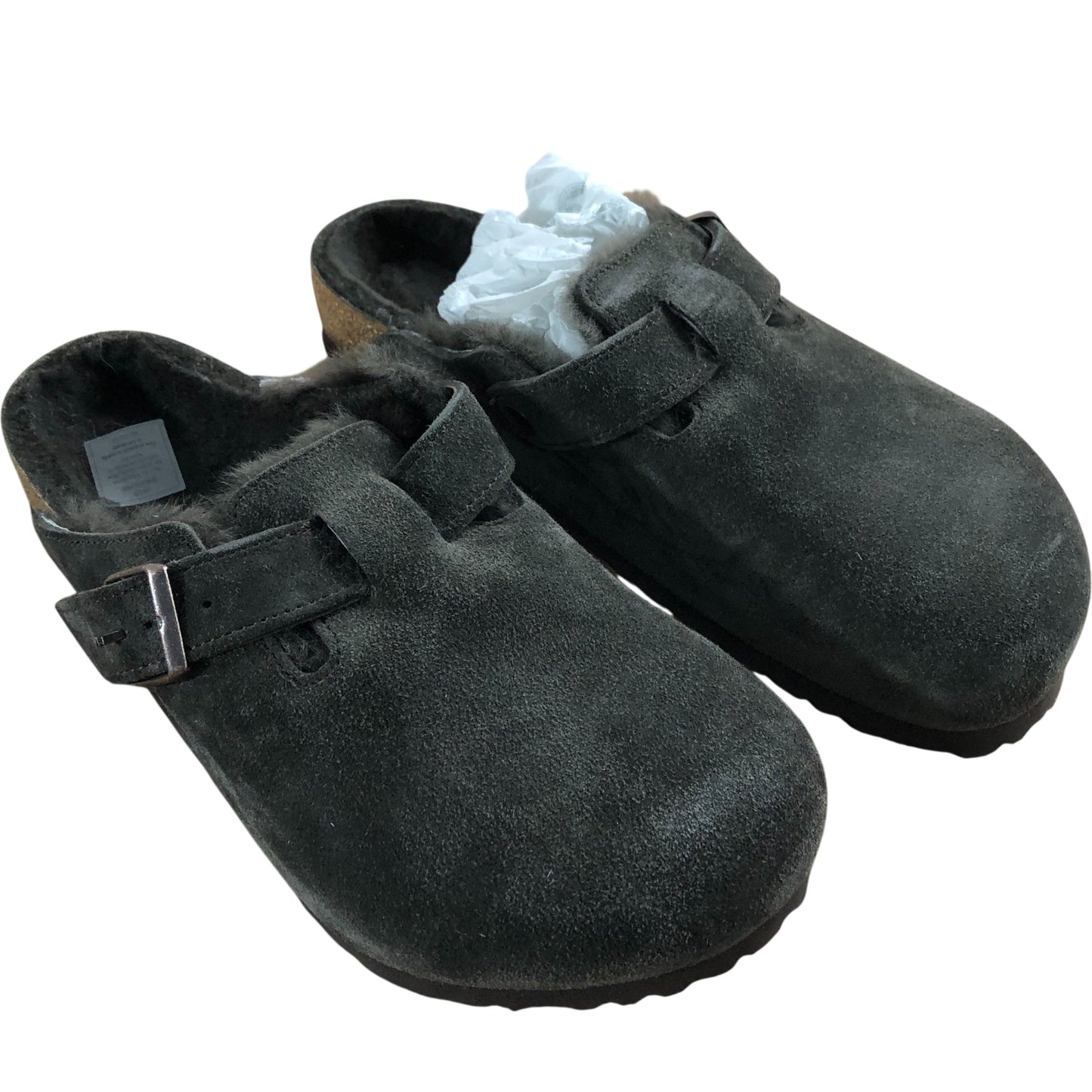 Birkenstock Boston VL Shearling UK7.5 Women's Suede Open Back Slippers Grey