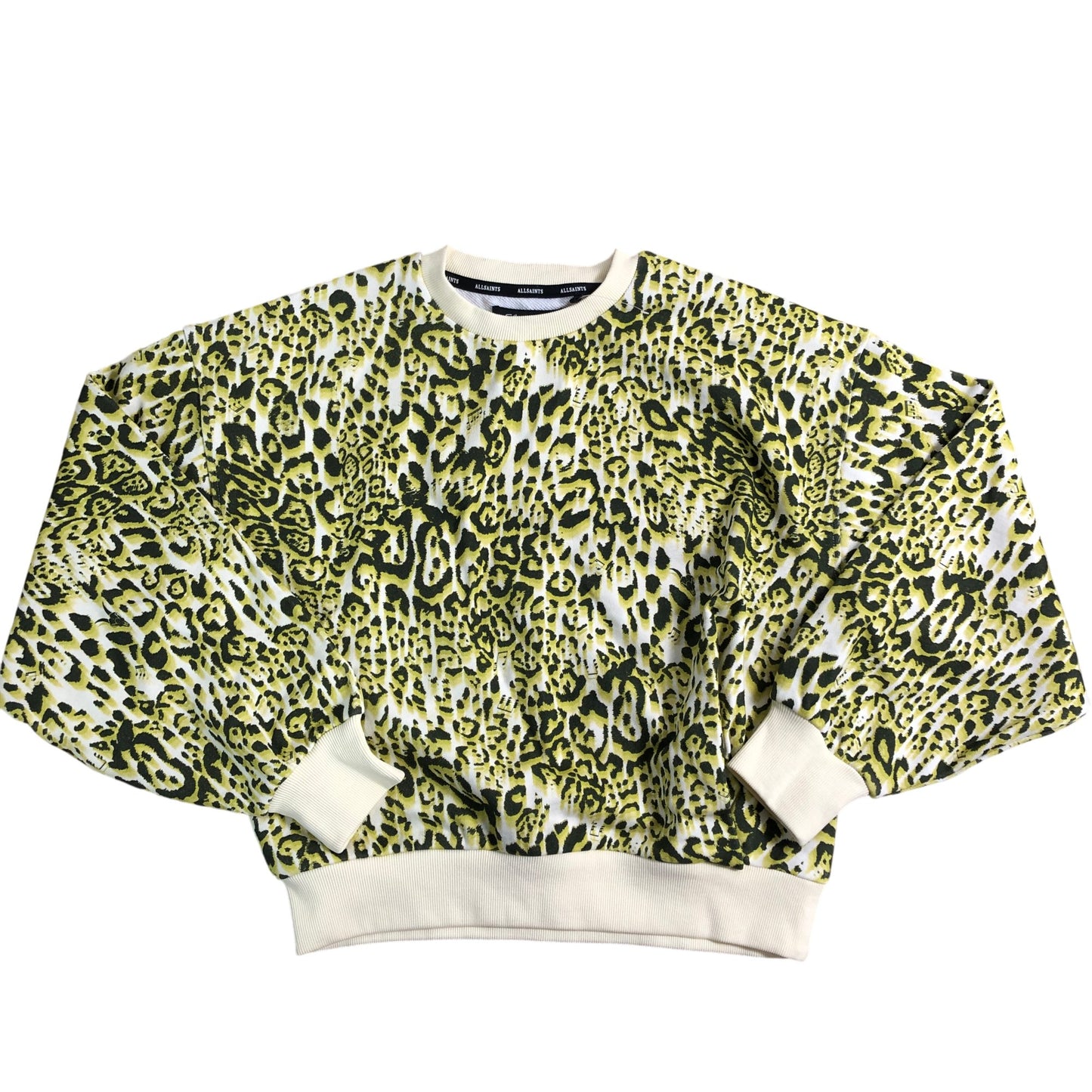 Allsaints Leopard Print Sweatshirt 9-10 Years Unisex Sweat Top Bright Green