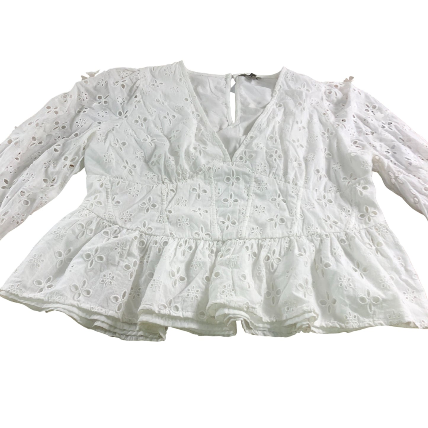 River Island White Broderie Long Sleeve Blouse - Size 18