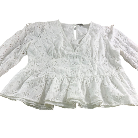 River Island White Broderie Long Sleeve Blouse - Size 18
