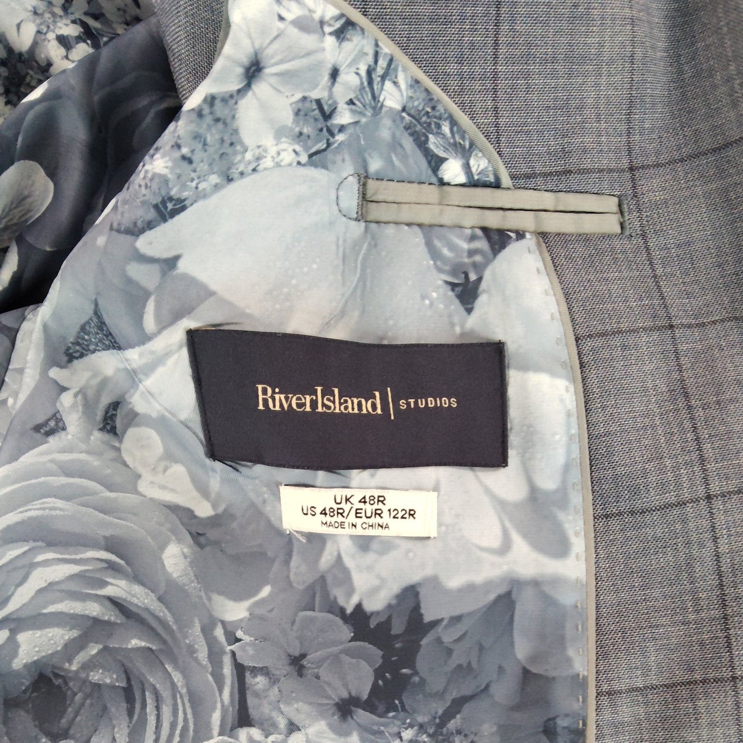 River Island Studios Men's Check Blazer UK48R Slim Fit Grey Formal Jacket