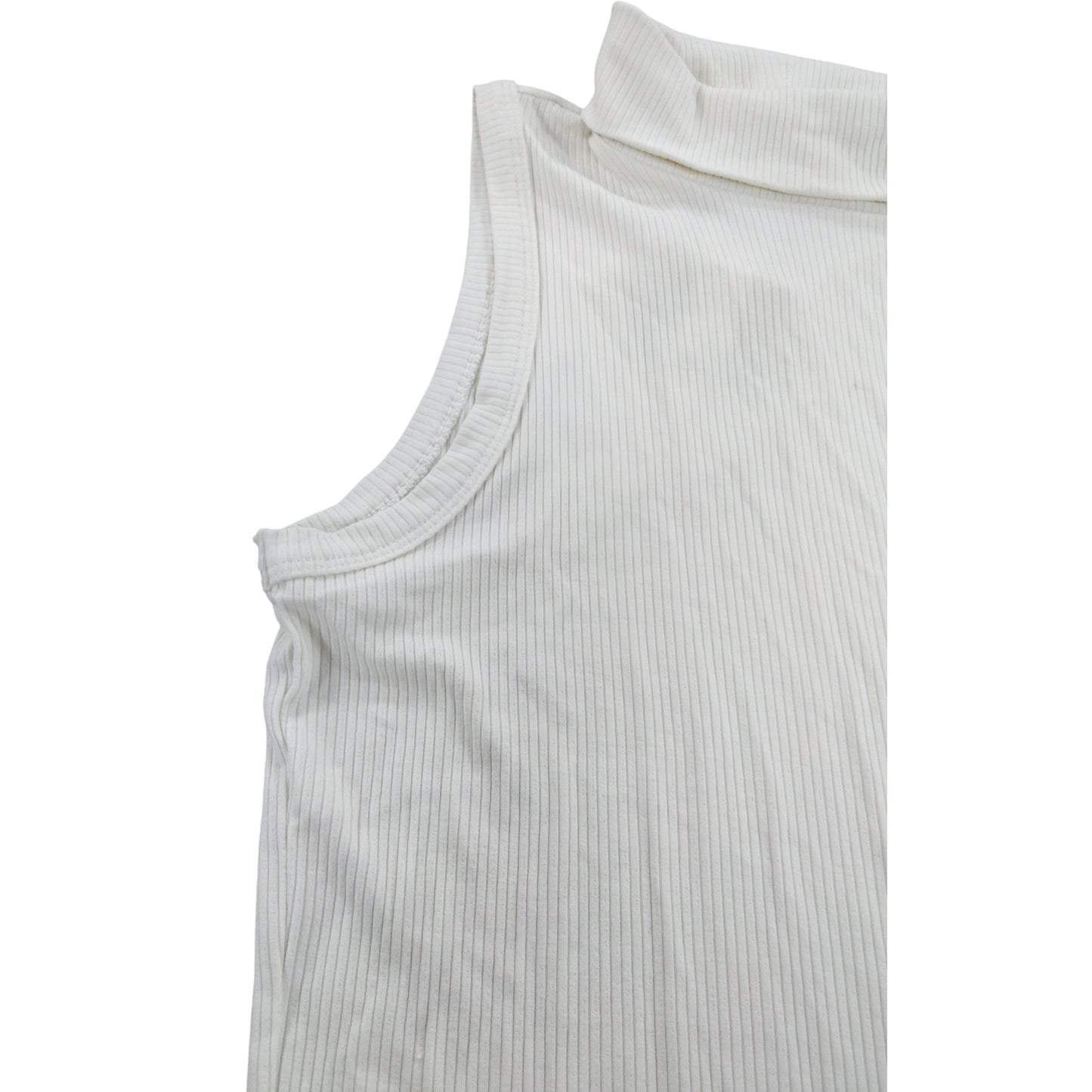 River Island Women's Ribbed High Neck Sleeveless Top UK10 Cream Casual Style