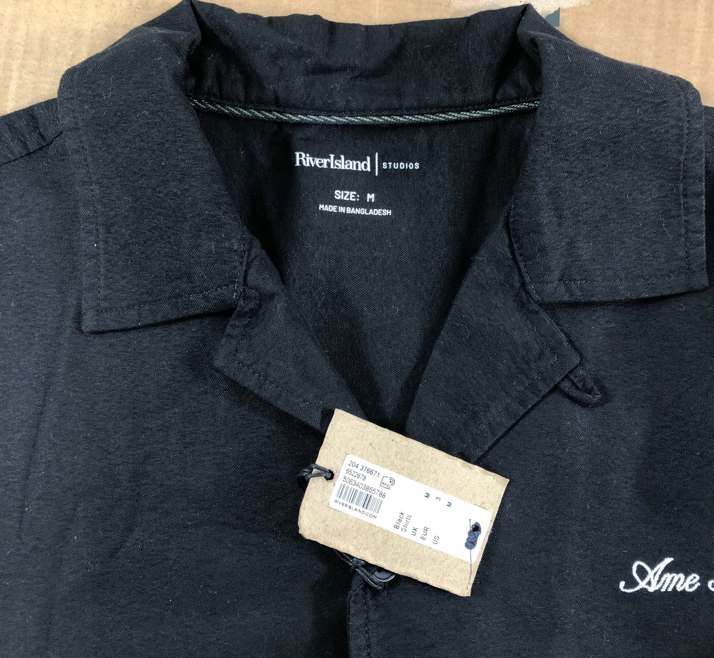 RIVER ISLAND Studios Button Up Short Sleeve Shirt M Men Black Casual Wear