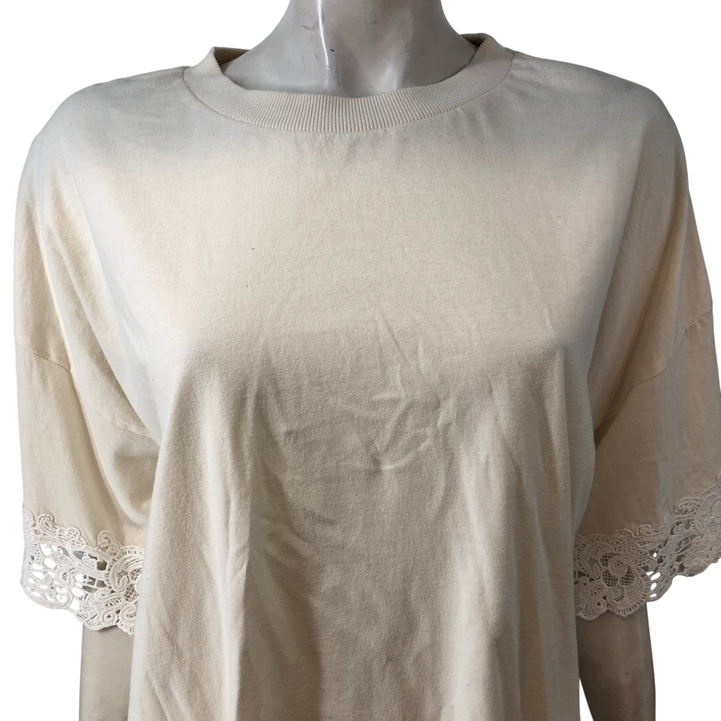 River Island Relaxed Ecru Top UK18 Women's Lace Detail Short Sleeve Casual