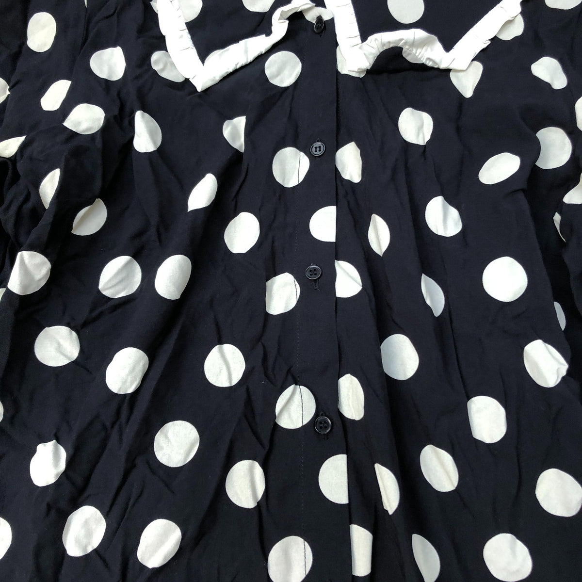 Baukjen Black Polka Dot Blouse Size UK16 Women's Ruffled Collar Eco Viscose