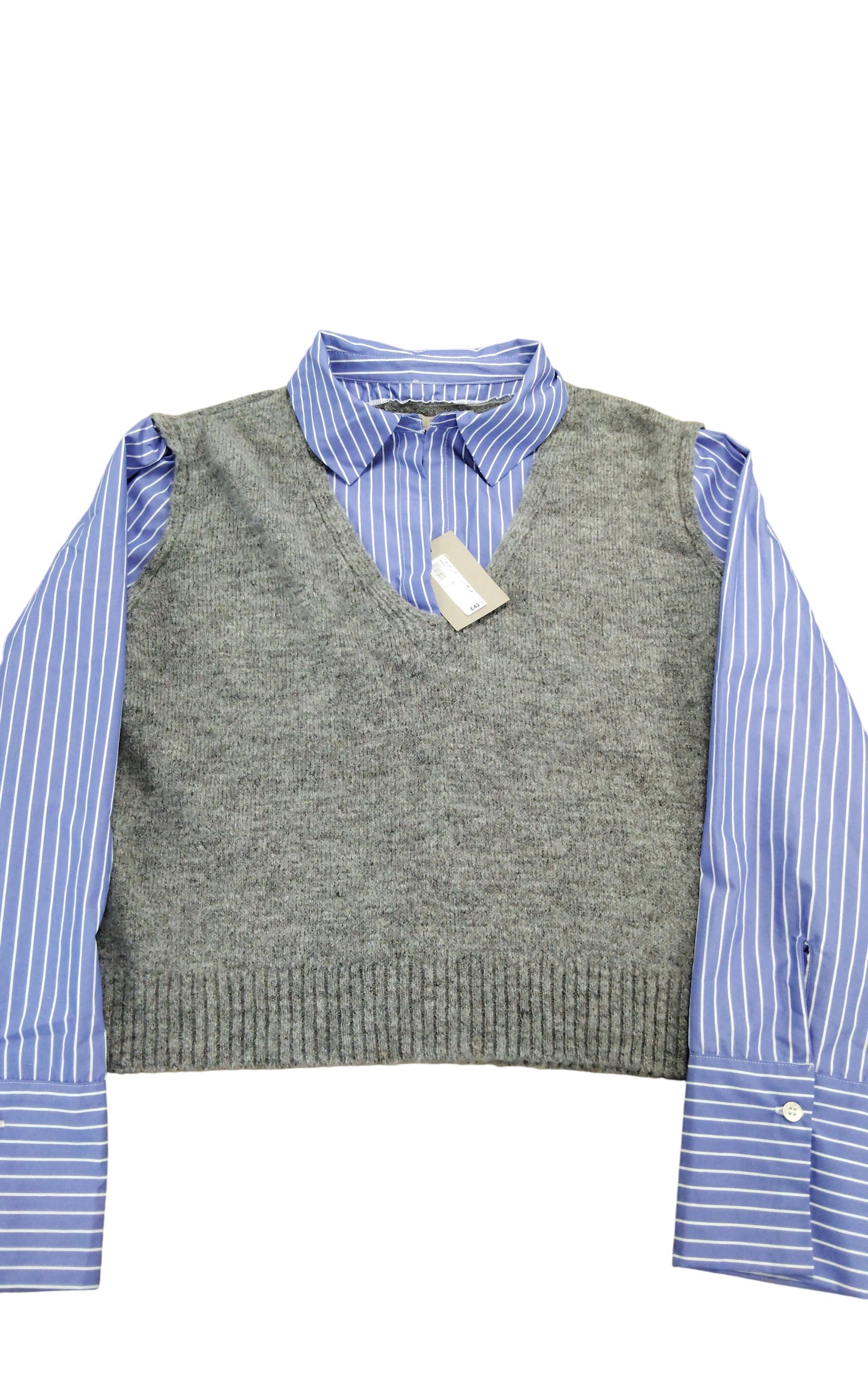 River Island Grey V Neck Cropped Vest Top Size 4 Womens Layered Look