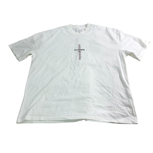 AllSaints Knox SS Crew T-Shirt M Men's White Graphic Print Oversized Fit