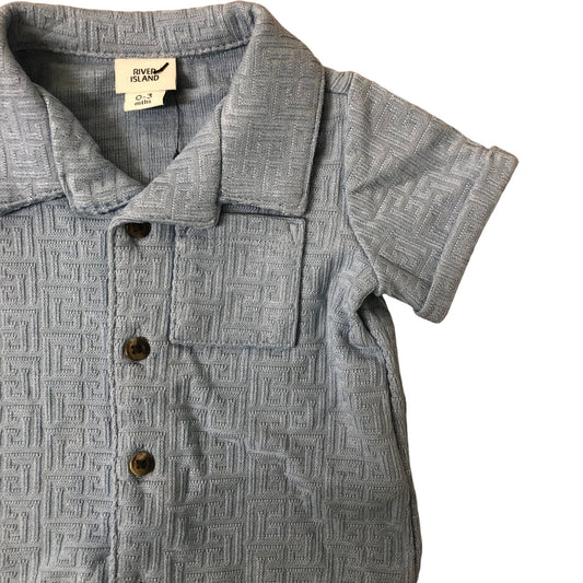 River Island Baby Boy Short Sleeve Shirt 0-3 Months Blue Patterned Button Up