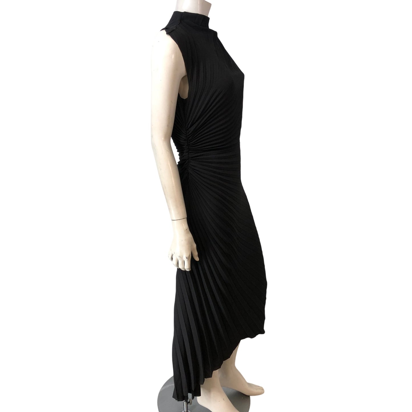 AllSaints Women's Pleated Black Midi Dress Size UK10 Elegant Sleeveless