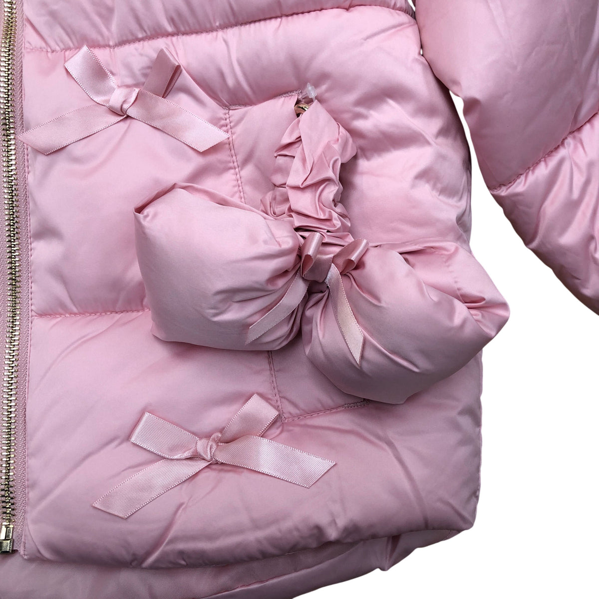 River Island Kids Puffer Jacket Pink with Bows Hooded Outerwear