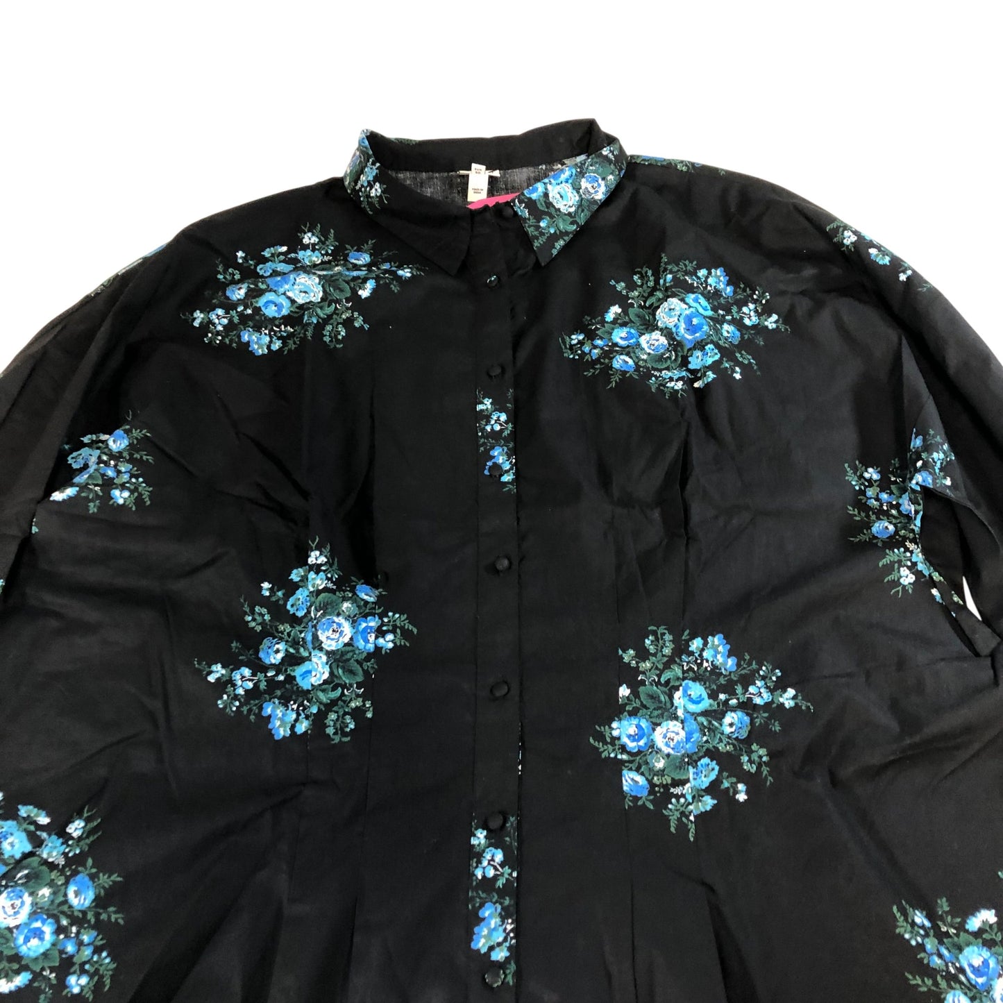 River Island Plus Floral Print Shirt Dress Women's Cotton Long Sleeve Black UK24