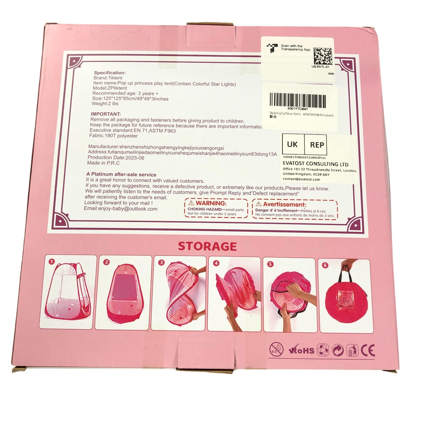 TikTent Pop Up Princess Play Tent With Colourful Star Lights Kids Toy Tent