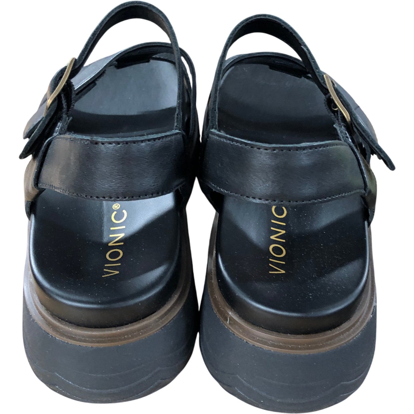Vionic Solana Sandals UK8 Women's Black Platform Strappy Comfort Shoes