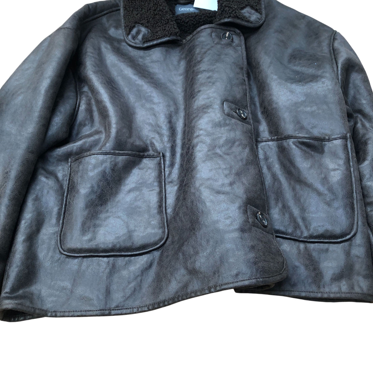Women's Brown Faux Leather Jacket Casual Coat XXL UK24-26