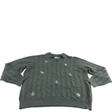 Autonomy Sweater Size 22 Women's Cable Knit V Neck Embroidered Flowers Green