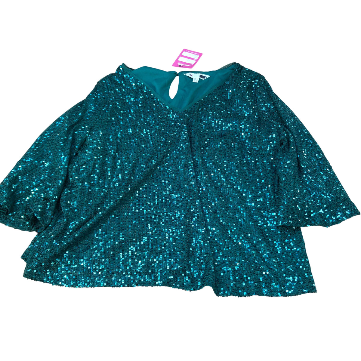 Sequin Blouse UK16 Women's V Neck Green Party Top 100 Percent Polyester