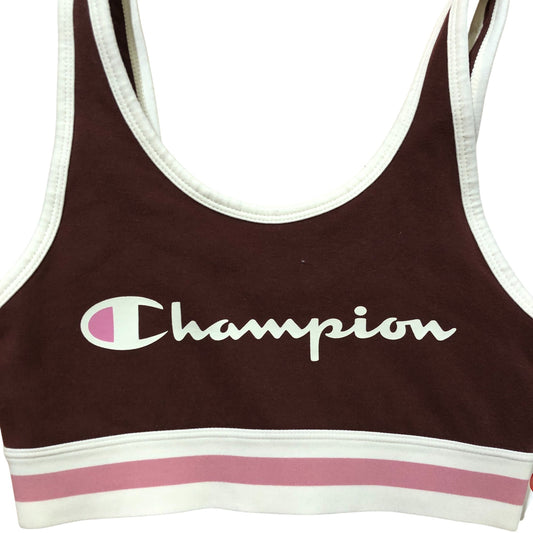 Champion Iconic Bra Top XS Women's Sports Bra Ruby Brown Cream