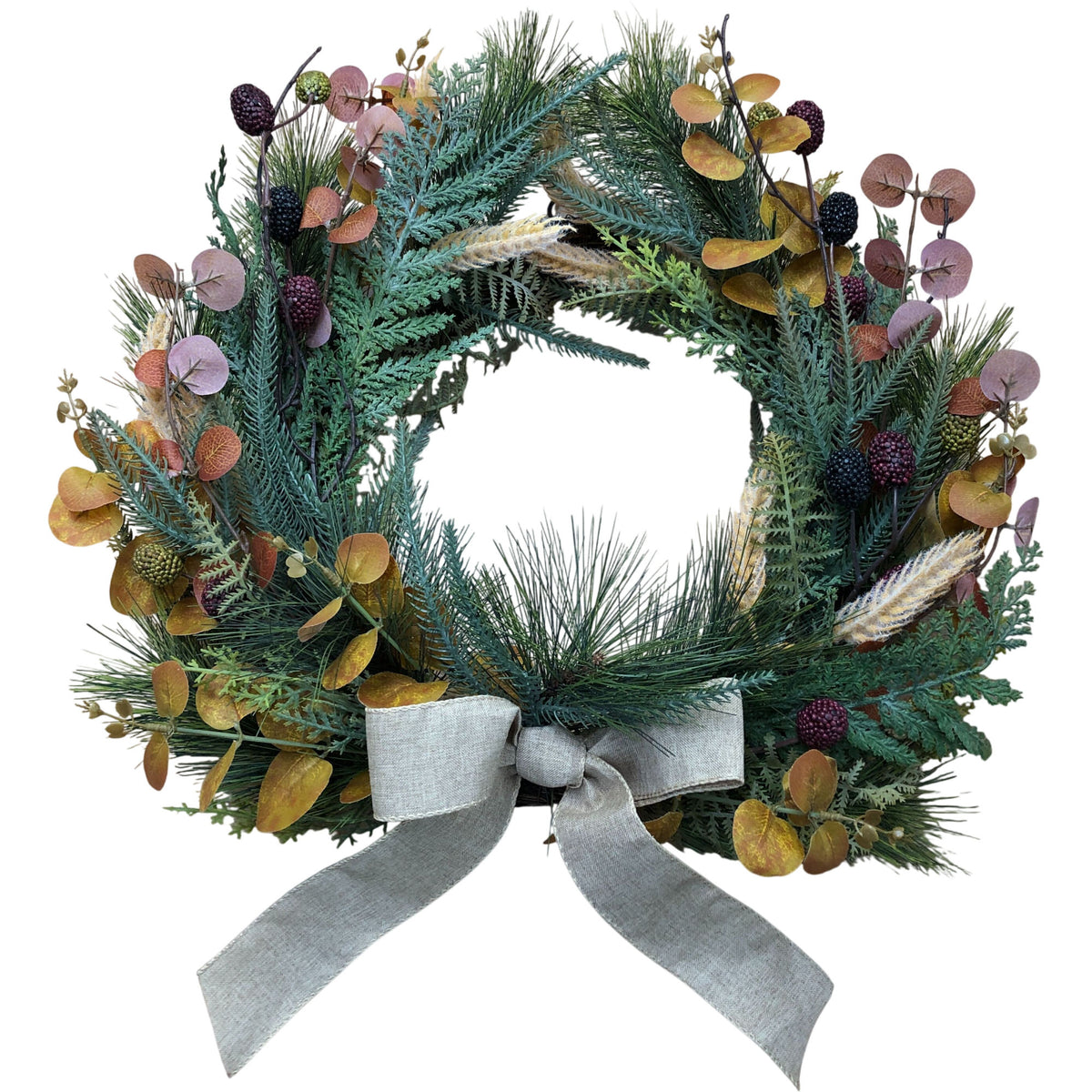 Beautiful Greenery Wreath With Eucalyptus Berries And Bow 18"