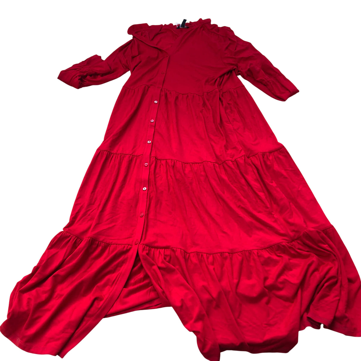 Baukjen Red Maxi Dress UK Size 12 Women's Tiered Cotton Viscose Blend