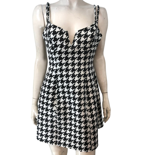 River Island Uk12 Women's Black White Houndstooth Mini Dress Power Ho