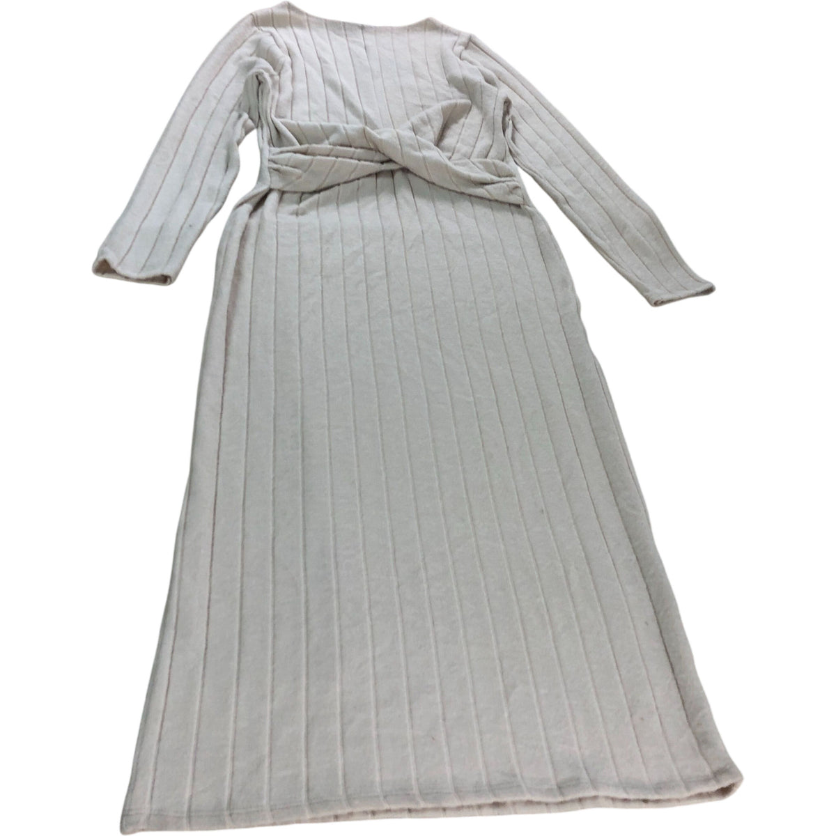 River Island Twist Front Midi Dress UK Medium Women's Ribbed Long Sleeve Beige
