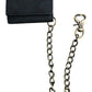 RFID Blocking Wallet Black Leather Chain Clip Closure Compact Design