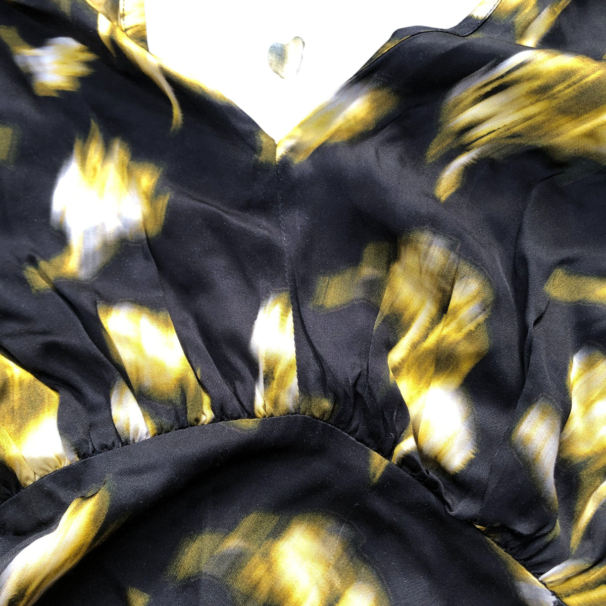 Bauken Floral Print Dress UK Size 10 Women's V Neck Black Yellow Short Sleeve