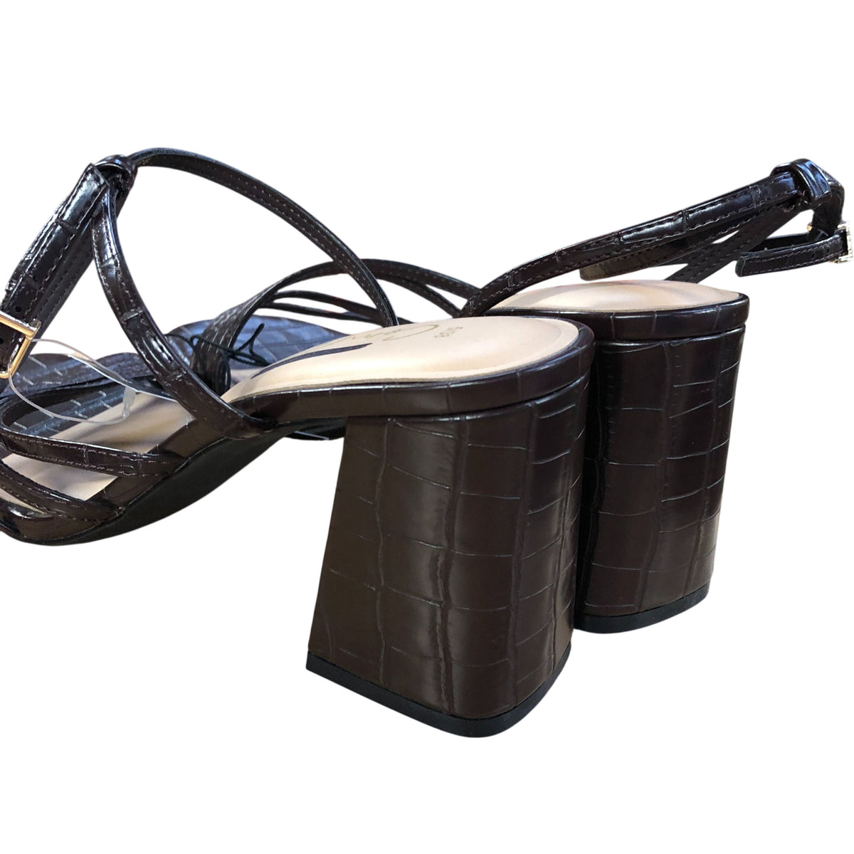 Strappy Brown Heeled Sandals Croc Effect Size 5