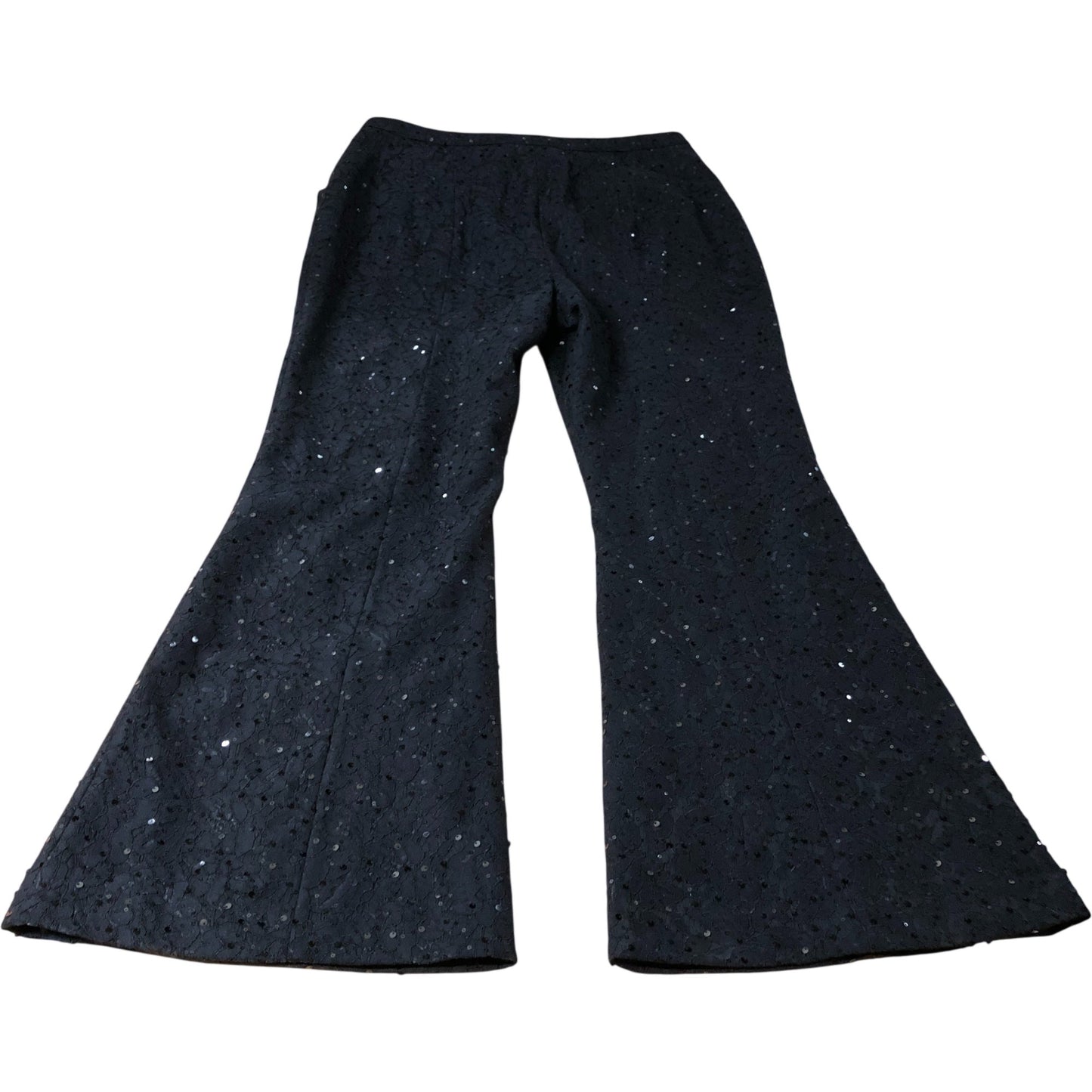 Branded Black Lace Sequin Flared Trousers - Size 16R