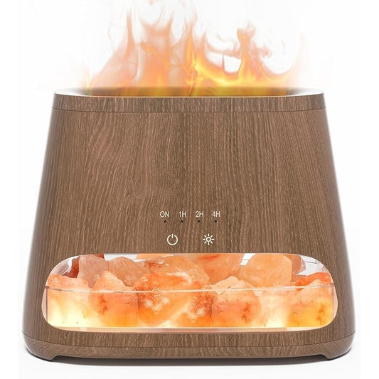 SALKING Salt Lamp & Flame Essential Oil Diffuser Aroma Dark Wooden