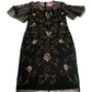 Women's Black Floral Beaded Embroidered Dress Short Sleeve UK14