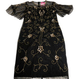 Women's Black Floral Beaded Embroidered Dress Short Sleeve UK14