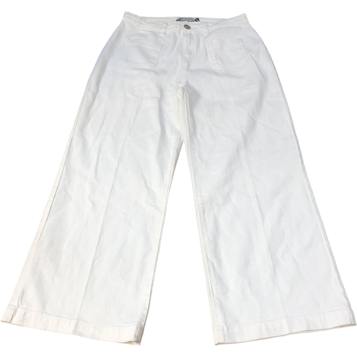 Baukjen Wide Leg Trousers UK Size 12 Women's White Organic Cotton Blend Casual