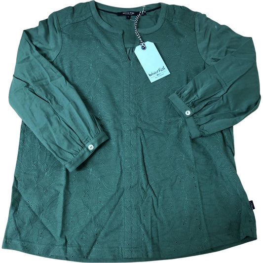 Weird Fish Mabel Organic Cotton Jacquard Top Size 12 Women's Green Long Sleeve