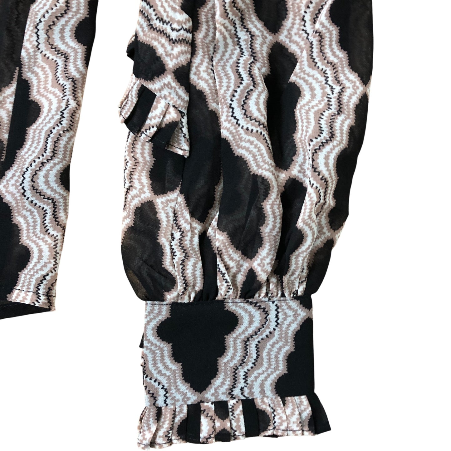 Branded Ruffle Blouse Women's Long Sleeve Patterned Polyester Top UK8