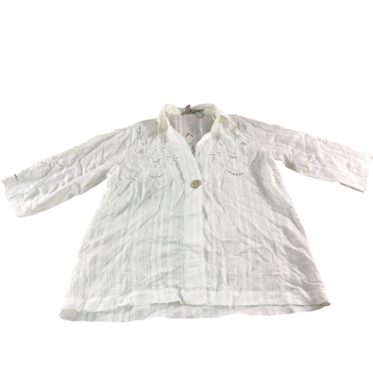 River Island Women's Embroidered Button Front Blouse UK XS White Cotton
