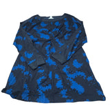Long Sleeve Dress Women's Black Blue Floral Knot Detail Cotton