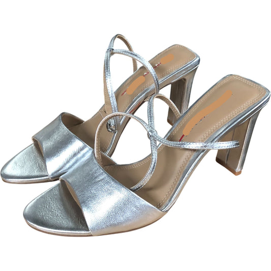 Lou 90 Leather Peep Toe High Heels - Silver - Size UK 5