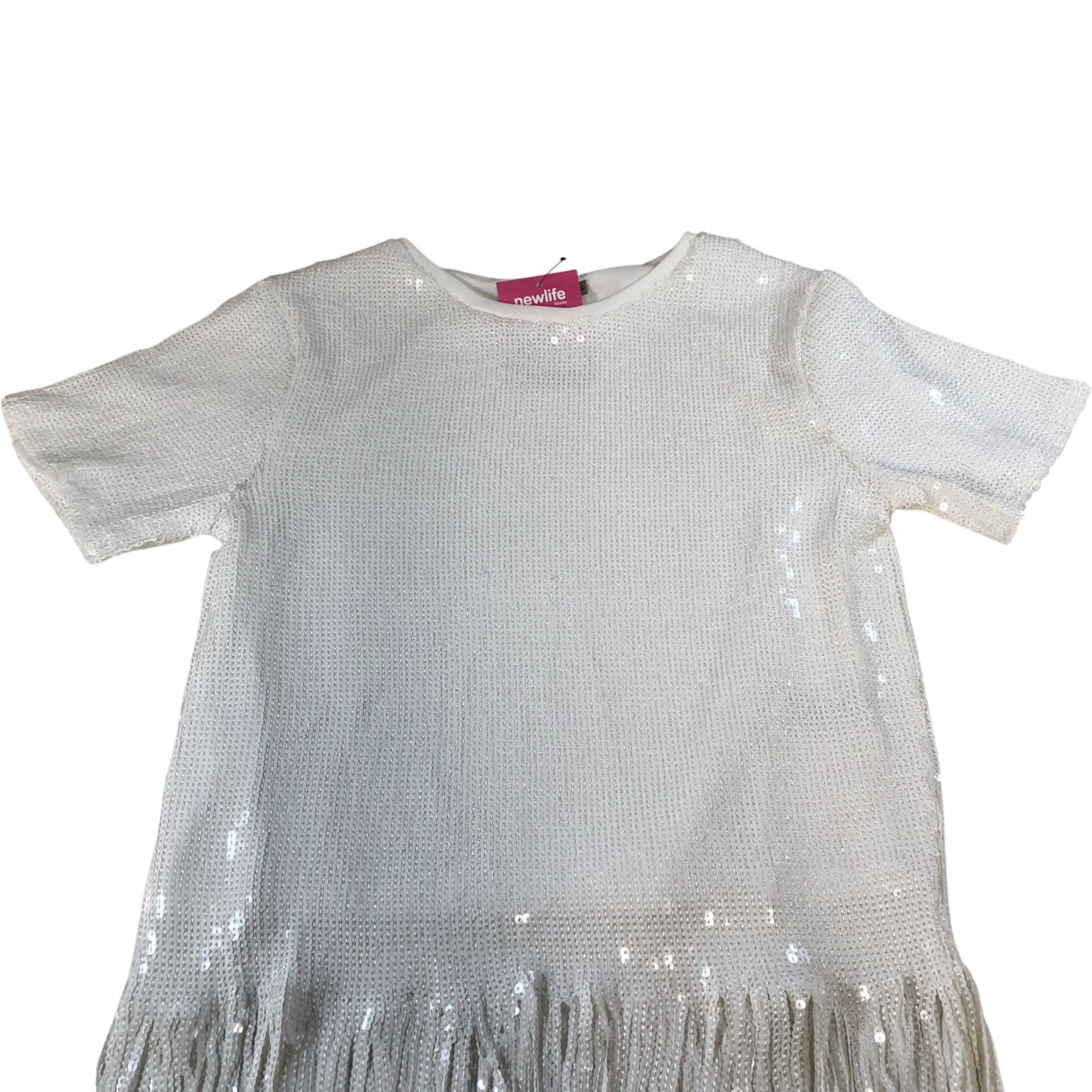 River Island UK8 Women's Sequin Fringe Dress White Party Evening Wear
