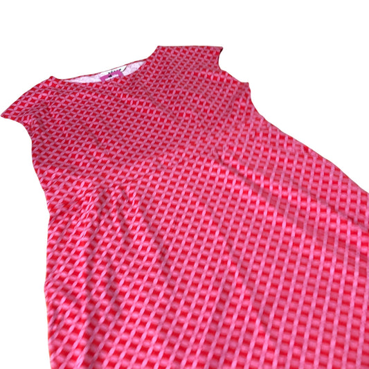 New Dress Women's Cap Sleeve Geometric Pattern Cotton Red UK18