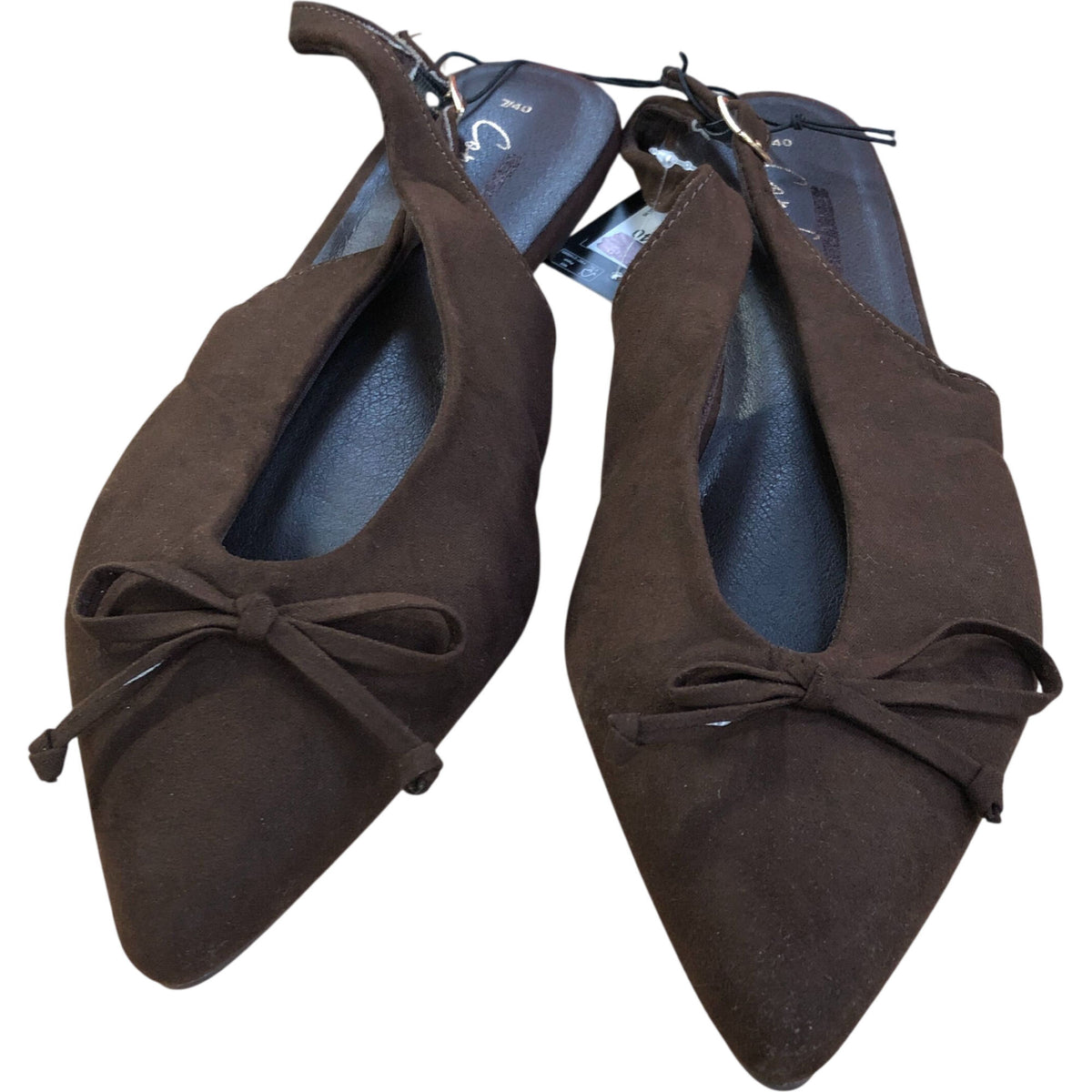 Brown Suede Slingback Flats With Bow Detail Size 7