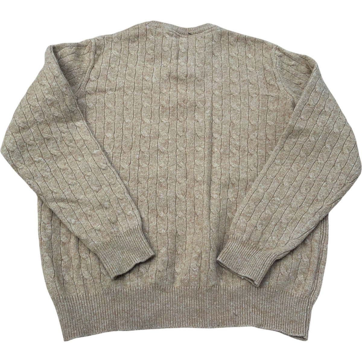 Crew Clothing Company Cable Knit Lambswool Blend Sweater Tan S