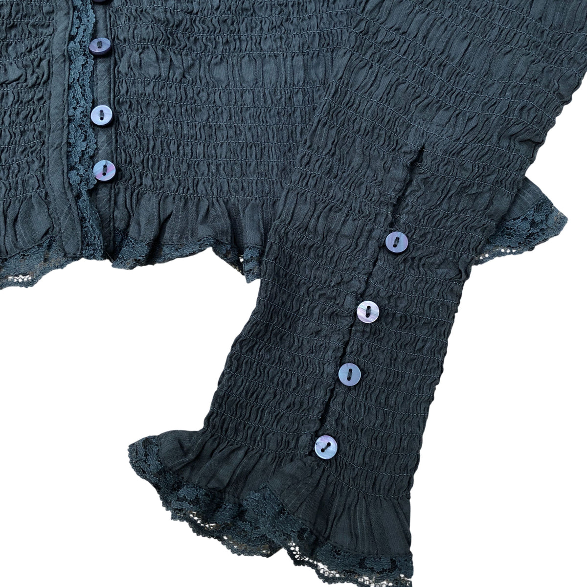 Washed Black Smocked Buttoned Top