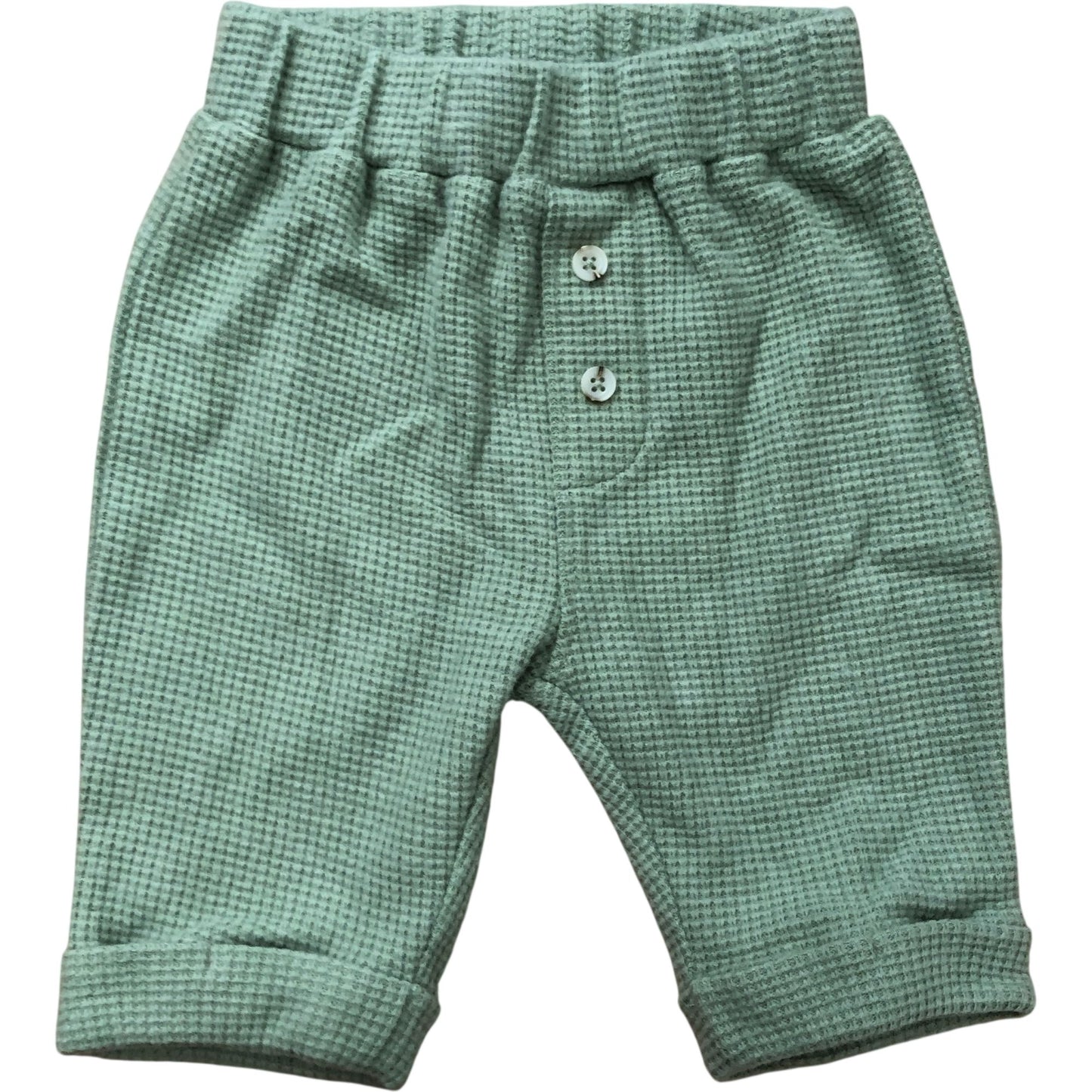 Petit Tigre Baby Outfit Set 0-3 Months Green Waffle Knit Top And Pants