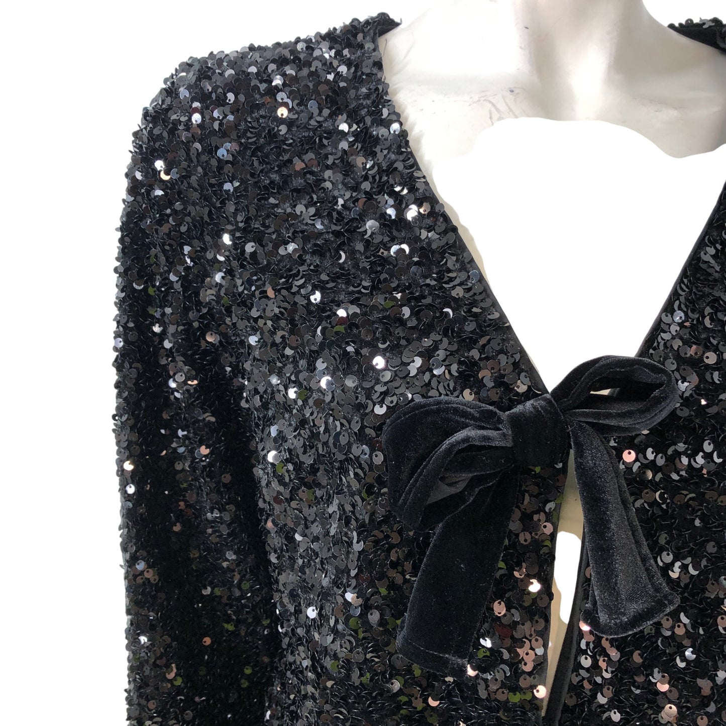 Sparkly Sequin Jacket UK12 Women's Black Velvet Ribbon Detail Evening Wear