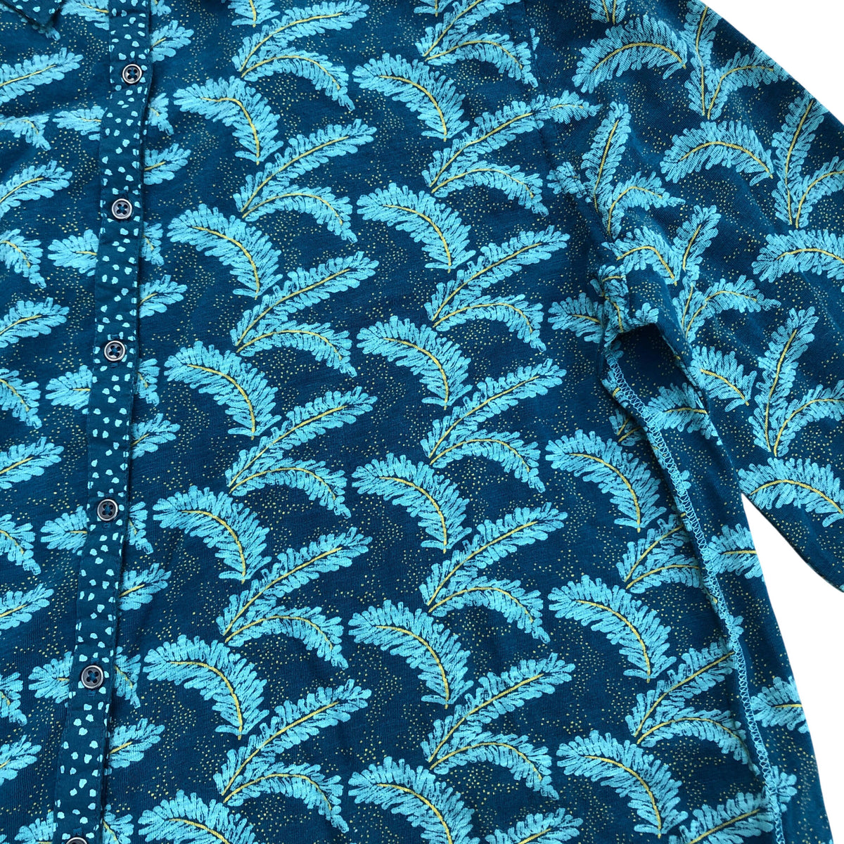 Long Sleeve Shirt Dress UK10 Women's Teal Floral Print Cotton