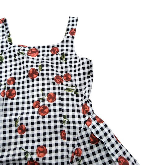 Cute Gingham Cherry Print Dress 7 Years Girls Sleeveless Flare Summer