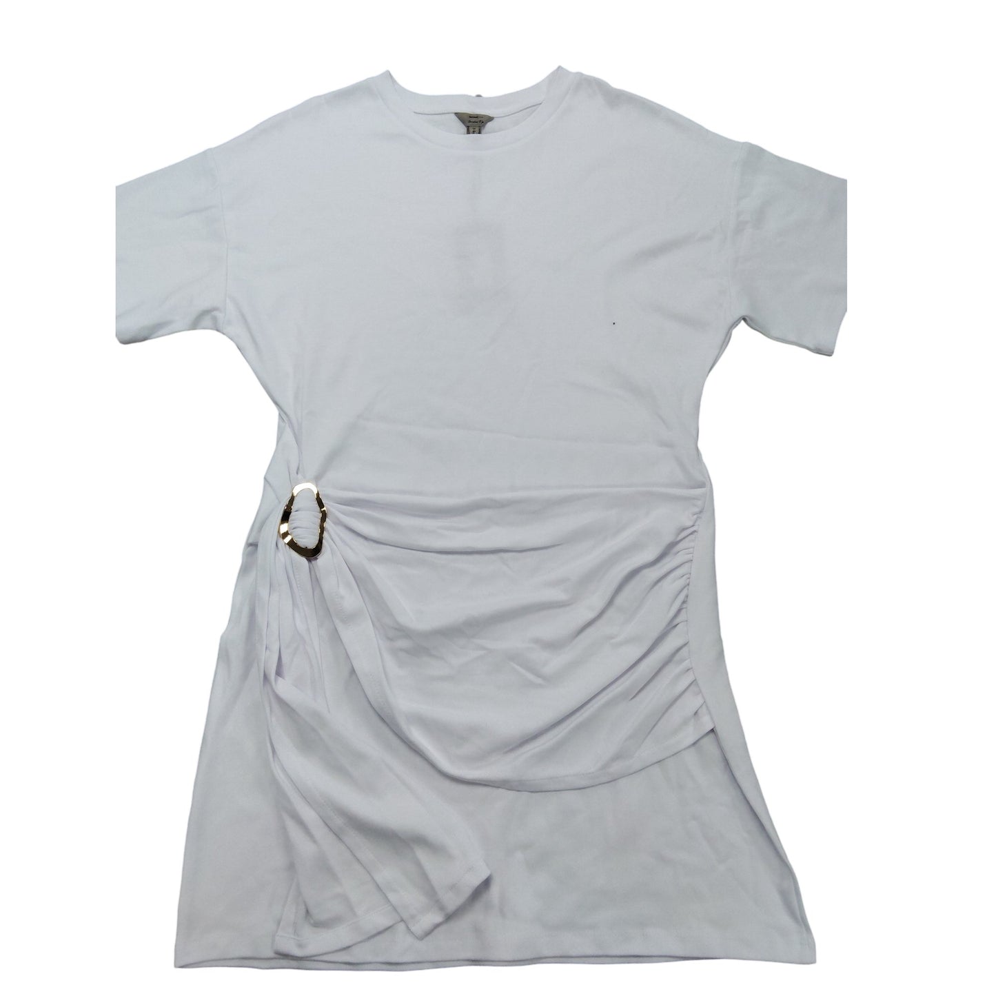 River Island Women's White Short Sleeve Dress Size 14 With Gold Accents